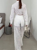 Hollow Applique Straight-leg Vacation Jumpsuit
