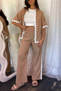 Ric Rac Short Sleeves Button Up Shirt Elastic Waist Pants Set