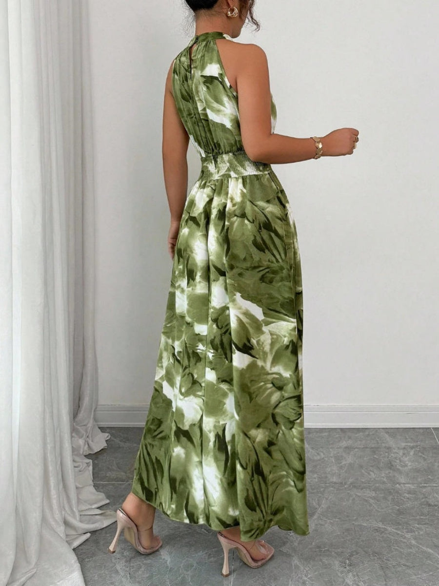 Printed Halter Sleeveless Vacation And Leisure Maxi Dresses