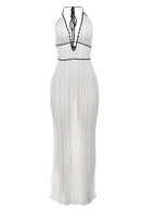 V-neck Halter Neck Backless Knitted Beach Maxi Dress