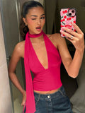 Deep V Backless Halter Jacket Tank Tops
