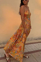 Spaghetti Strap Floral Print Chiffon Maxi Dress