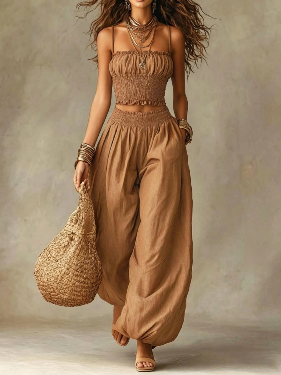 Bandeau Cropped Camisoles Lantern Pants Set 2-piece Sets