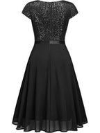 Crew Neck Sequins Chiffon Splicing Evening Dress Mini&Short Dresses