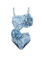 Floral-decorated Hollowed-out One-piece Swimsuit And Sun-protective Long Dress Two-piece Set