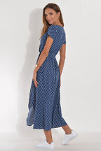 Short Sleeve V-Neck Floral Print Wrap Tie Waist Slit Maxi Dress