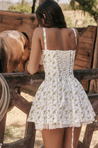 Lace Trim Corset Tie Front Bustier Gathered Skirt Mini Dress