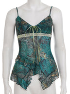 Retro Prints Mesh Color-blocked Tank Top