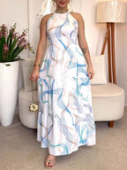 Printed Halter Waist Vacation Temperament Maxi Dresses