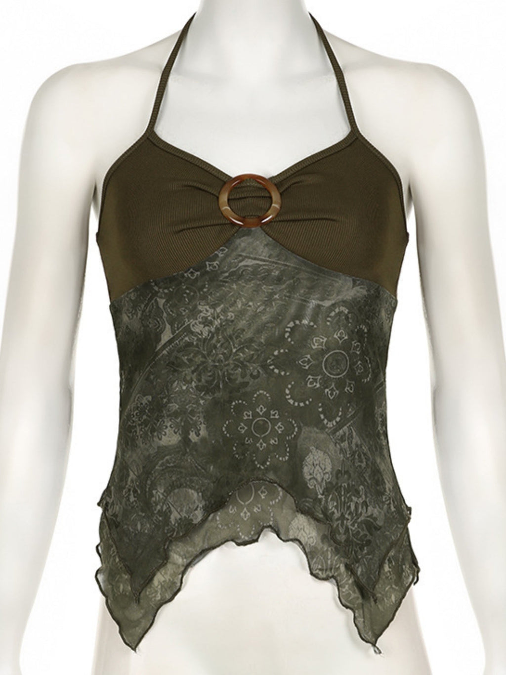 Metal Buckle Pleated Halter Neck And Backless Tank Top