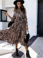 Leopard Print Long Sleeves Large Skirt Maxi Dresses
