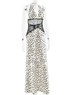 Polka Dots Lace Patchwork Halter Neck Deep V-neck Backless Maxi Dresses