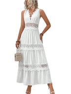 Cotton Blend Lace Solid Color Maxi Dresses