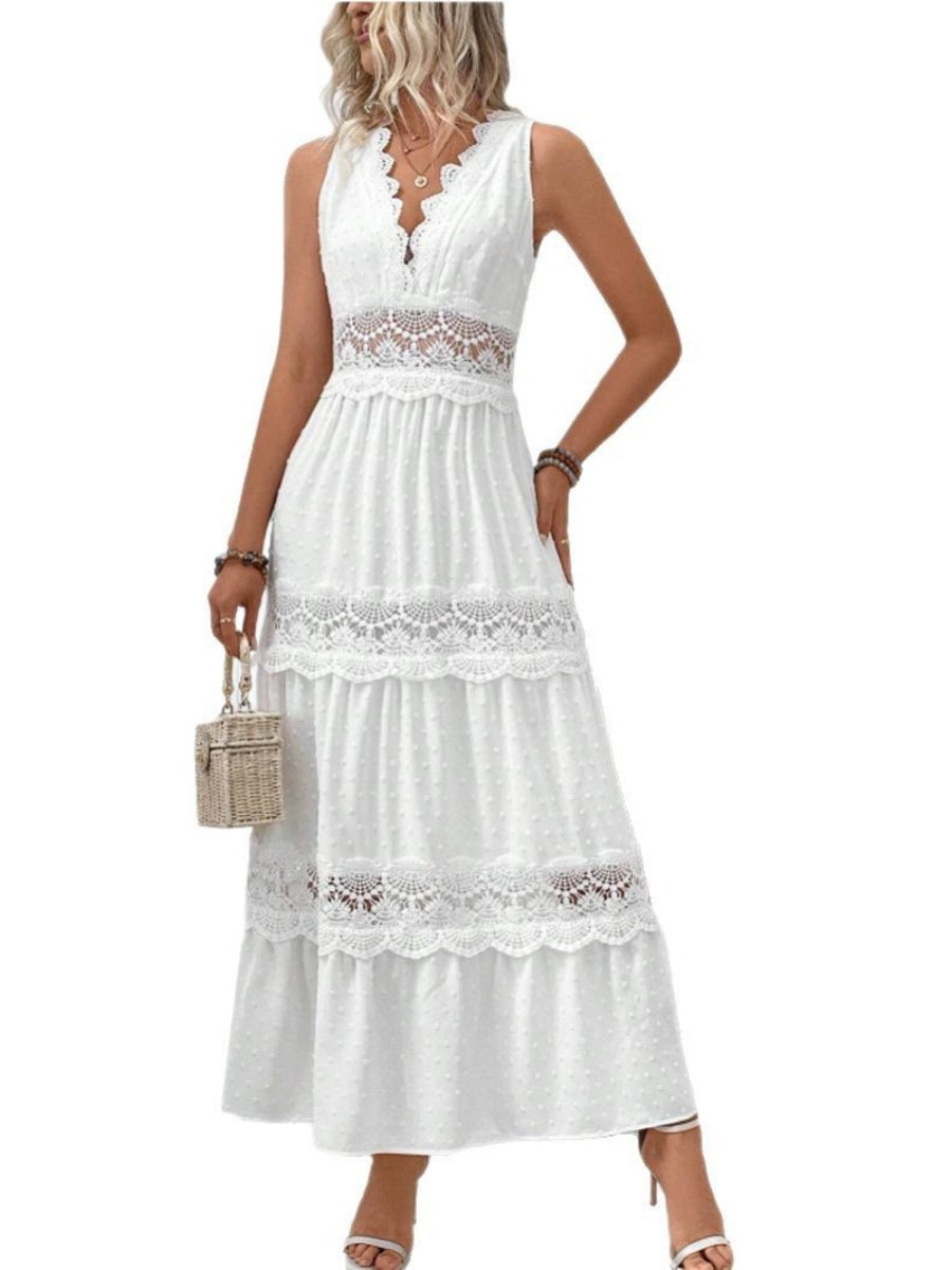 Cotton Blend Lace Solid Color Maxi Dresses