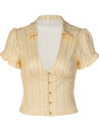 Retro Buttons Stripes Sexy Shirts