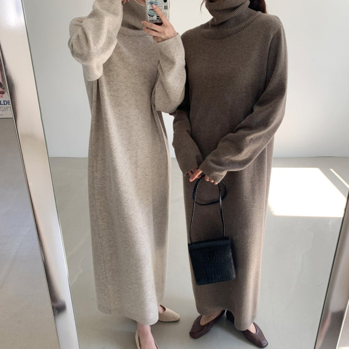 | Warm sweater dress, long sleeves, stand-up collar