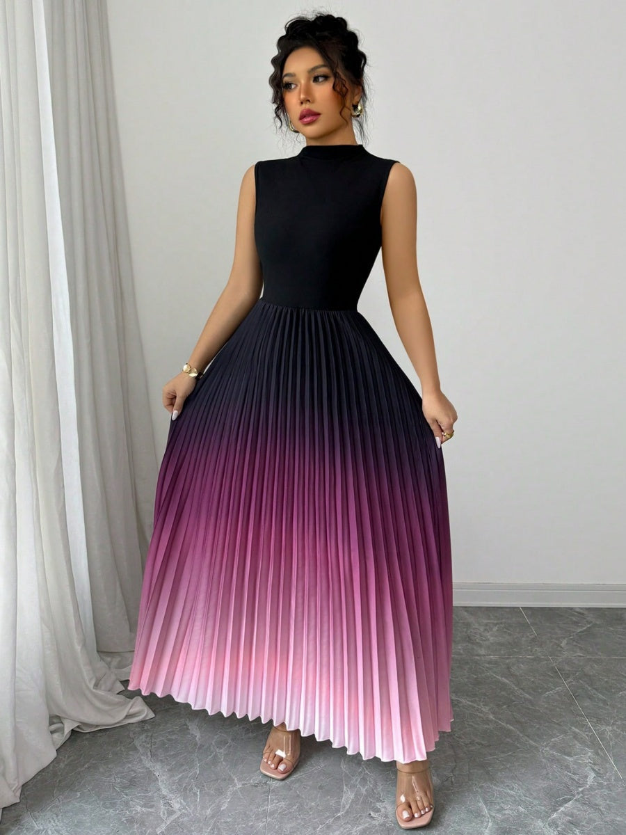 Crew Neck Sleeveless Gradient Maxi Dresses
