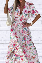 Floral Print Flutter Sleeve Maxi Dress