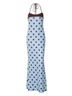 Polka Dots Color-blocked Halter Neck And Backless Maxi Dresses