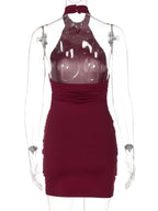 Sequins Exposed Backpack Buttocks Halter-neck Sleeveless Mini&Short Dresses