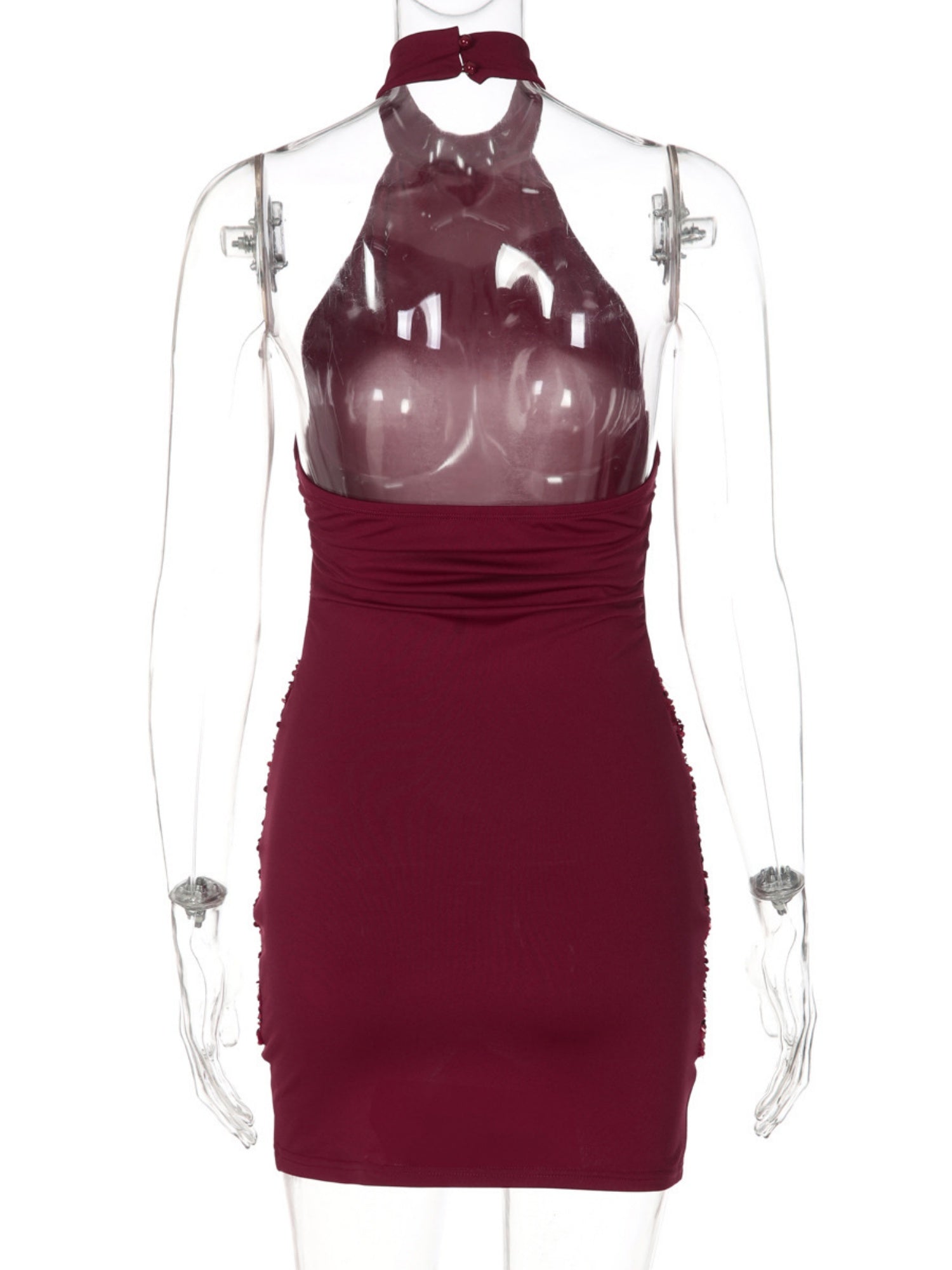 Sequins Exposed Backpack Buttocks Halter-neck Sleeveless Mini&Short Dresses