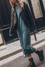 Knit Crew Neck Long Sleeve Relaxed Side Split Midi Dress
