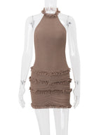 Sequins Mesh See-through Halter Neck And Backless Hip Wrap Mini&Short Dresses