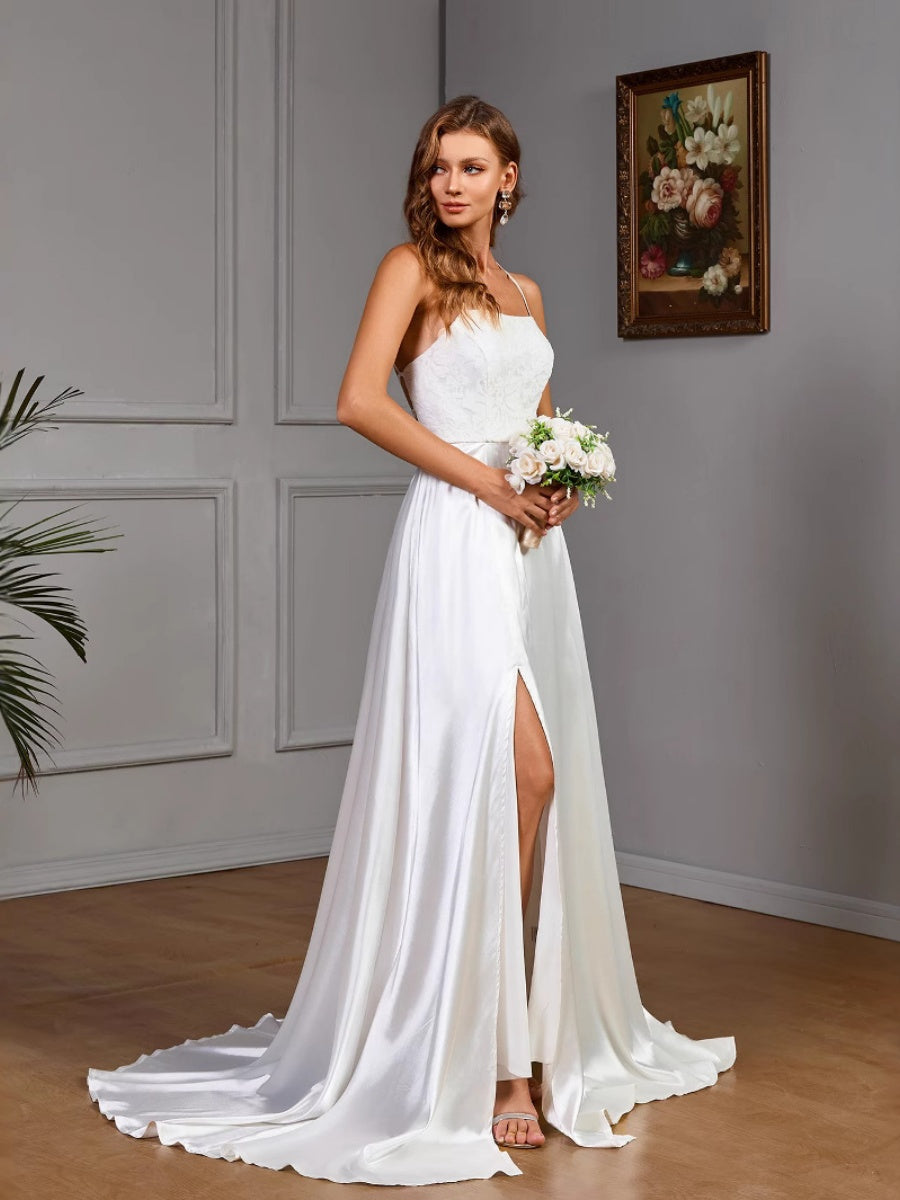 Sleeveless Camisoles White Tube Top Satin Sleeveless Wedding Evening Dress Maxi Dresses