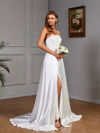 Sleeveless Camisoles White Tube Top Satin Sleeveless Wedding Evening Dress Maxi Dresses