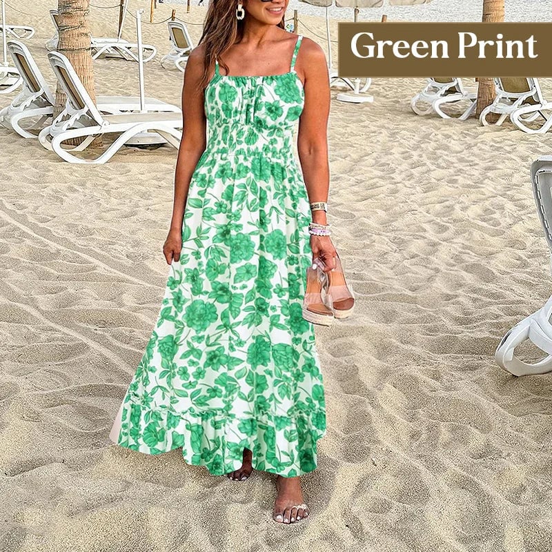 Floral Print Smocked Bodice Spaghetti Strap Tiered Maxi Dress