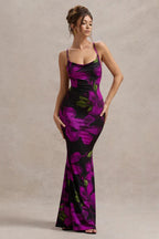 Floral Print Cowl Neck Spaghetti Strap Bodycon Midi Mini Dress