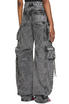 Street Style Washed Grey Multi-Pocket Cargo Pant