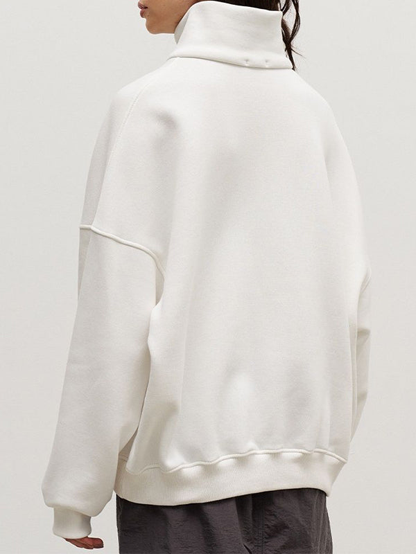 Solid Lapel Neck Half Zip Sweatshirt