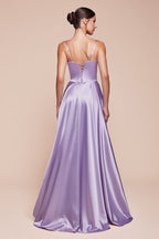 Satin Corset Sweetheart Neck Spaghetti Strap High Slit Maxi Gown
