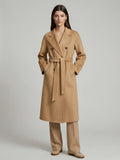 Wool Cashmere Blend Vintage A-line Coat With Classic Lapel And Belt For Women 2026