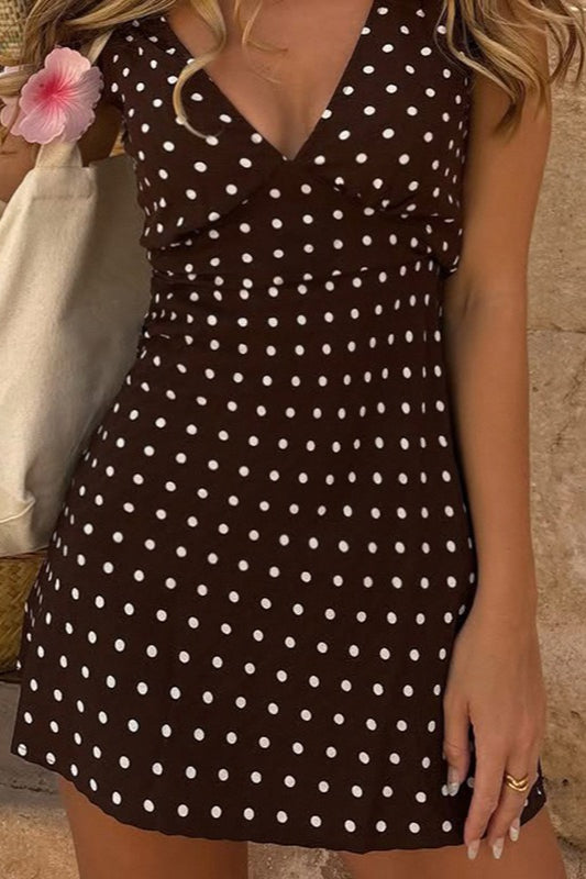 Polka Dot Deep V-Neck Wide Strap Bodycon Mini Dress