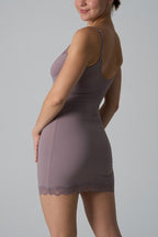 Scalloped Lace Trim Scoop Neck Spaghetti Strap Bodycon Mini Dress