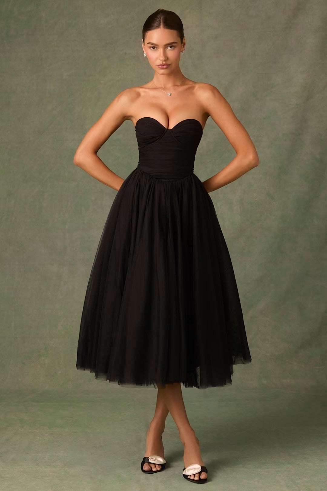 Sheer Bustier Strapless Cocktail Dress