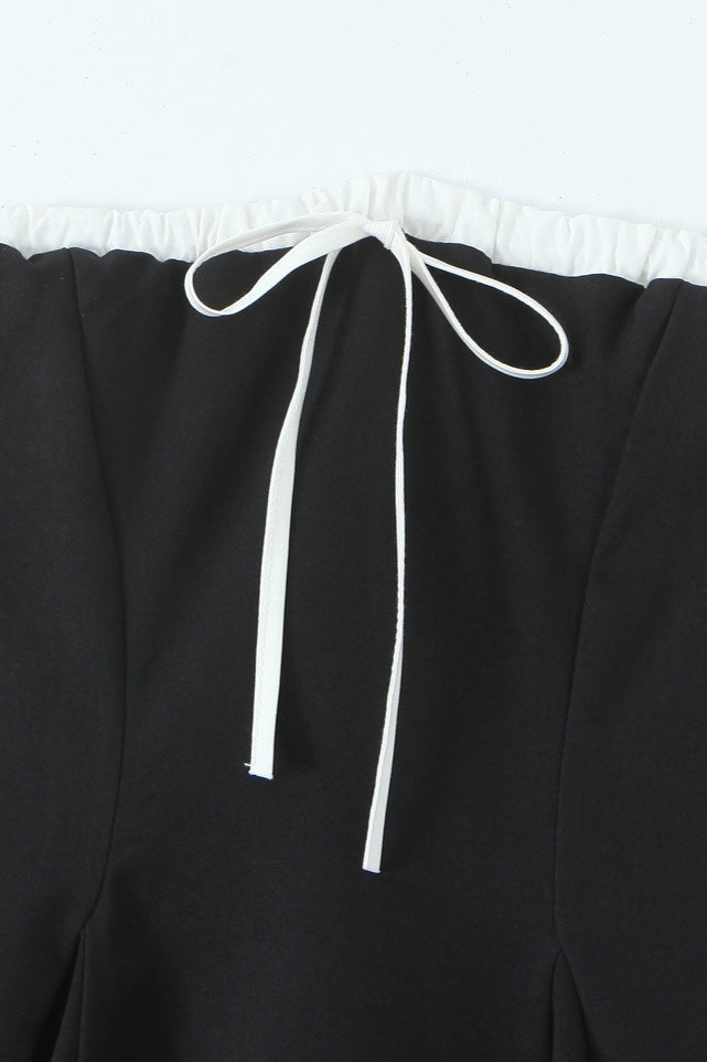 Black Contrast Bustier Lace-up Back Dress