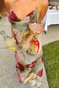 Sheer Floral Print Slit Vacation Maxi Dress