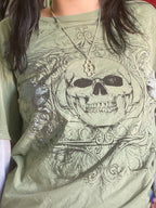 Skull Print 2 In 1 Oversized Long Sleeve Tee