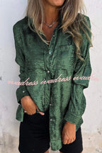 First and Fabulous Metallic Fabric Button Up Long Sleeve Loose Blouse