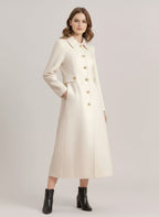 Vintage Wool Cashmere Blend Coat With Golden Buttons For Women 2026