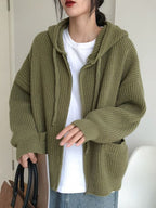 Loose Hooded Cardigan Chunky Knit Sweater