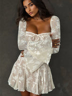 Babydoll Flare Dresses Square Neck Long Sleeves Mini Dresses