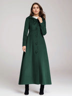 Wool Blend Coat With Hood Dark Navy A-line Flared Maxi Outerwear For Women 2026