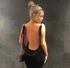 Rib Knit Tie Strap Cowl Back Side Cutout Column Maxi Dress