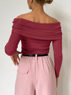 Solid Off Shoulder Slim Sweater