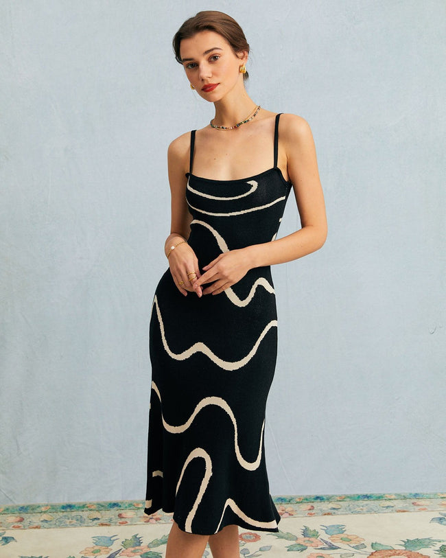 The Black Wave Mermaid Hem Knit Midi Dress
