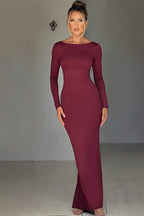Long Sleeve Backless Bodycon With Side Slit Dress